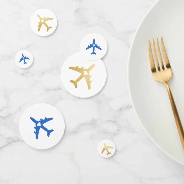 Reisethema Gold Blue Airplane Romantisches Herz Konfetti (Gruppe)