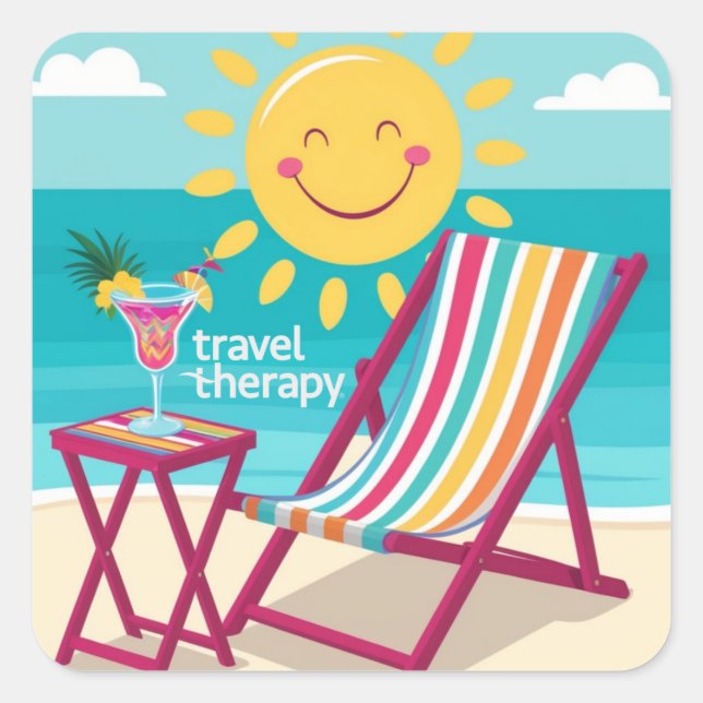 Reisetherapie Reiseaufkleber Urlaub Flucht Quadratischer Aufkleber (Vorderseite)