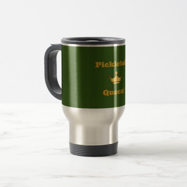 Reisetug "Pickleball Queen" - grün mit Gold Reisebecher (Vorderseite Links)