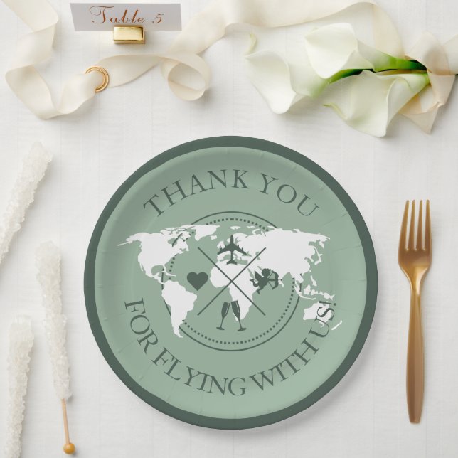 Reisezeitdekor Weltkarte Boho Sage Green Pappteller (Hochzeit)
