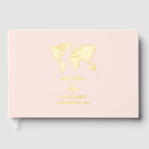 Reiseziel Hochzeit Welt Reisepass Rosa Gold Gästebuch