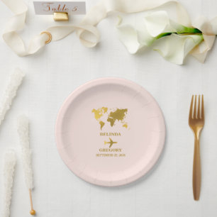 Reiseziel Hochzeit Welt Reisepass Rosa Gold Pappteller