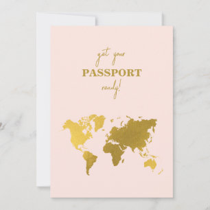 Reiseziel Hochzeit Welt Reisepass Rosa Gold Save The Date