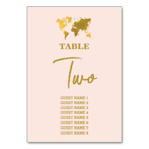 Reiseziel Hochzeit Welt Reisepass Rosa Gold Tischnummer