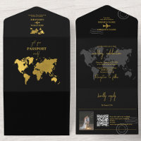 Reiseziel Hochzeit Weltpass Schwarz Gold