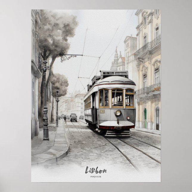 Reiseziel Lissabon Wasserfarbenwall Kunst Poster (Vorne)
