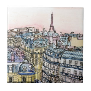 Reiseziele   Aquarell Eiffelturm & Paris Fliese