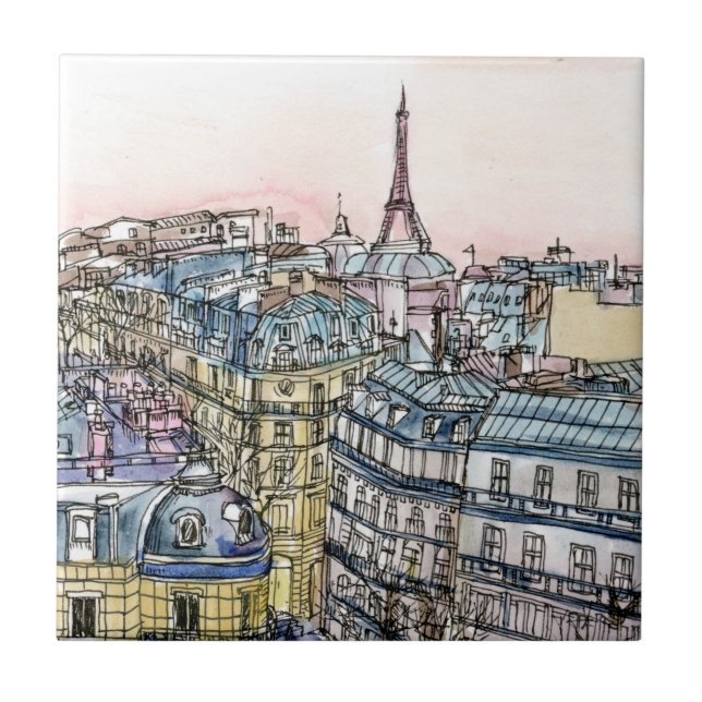 Reiseziele | Aquarell Eiffelturm & Paris Fliese (Vorderseite)