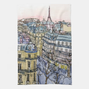 Reiseziele   Aquarell Eiffelturm & Paris Handtuch