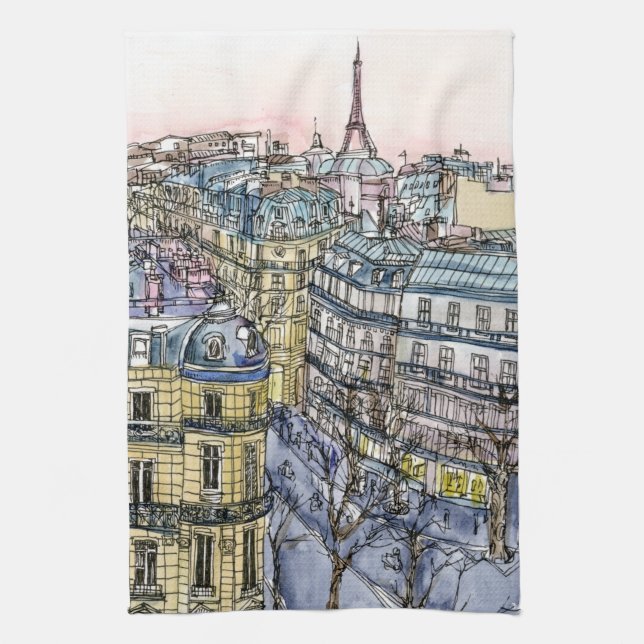 Reiseziele | Aquarell Eiffelturm & Paris Handtuch (Vertikal)