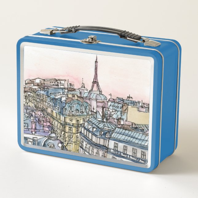 Reiseziele | Aquarell Eiffelturm & Paris Metall Lunch Box (Vorderseite)