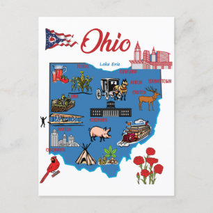Reiseziele auf einer Ohio-Karte mit wichtigen Städ Postkarte