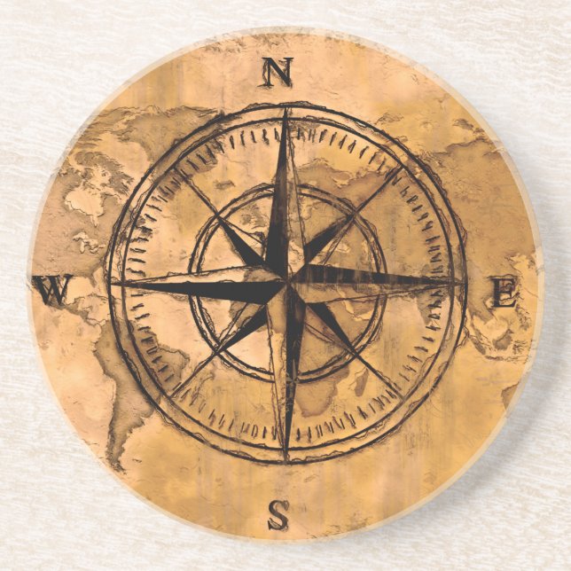 Reiseziele - Compass-Rose und Weltkarte Getränkeuntersetzer (Vorne)
