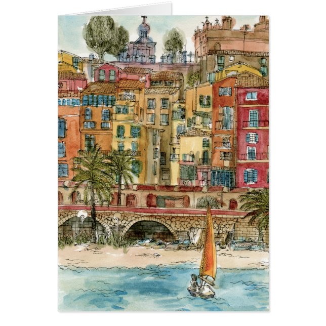 Reiseziele | Strand und Gebäude in Aquarellfarben (Vorne)