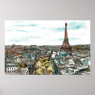 Reiseziele   Vintager Eiffelturm in Paris Poster