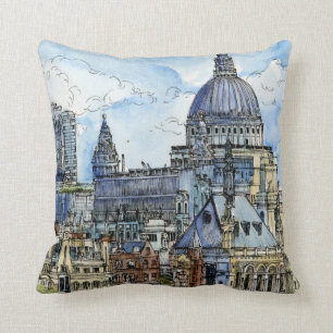 Reiseziele   Wasserfarbe Themse Wasserfront Kissen