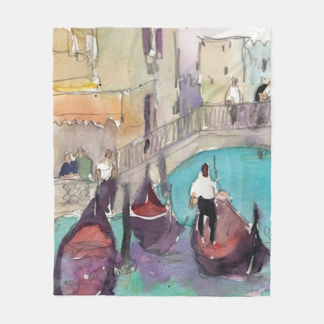 Reiseziele | Wasserfarbe Venedig Gondelfahrt Fleecedecke (Vorderseite)
