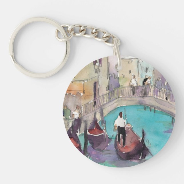 Reiseziele | Wasserfarbe Venedig Gondelfahrt Schlüsselanhänger (Vorderseite)