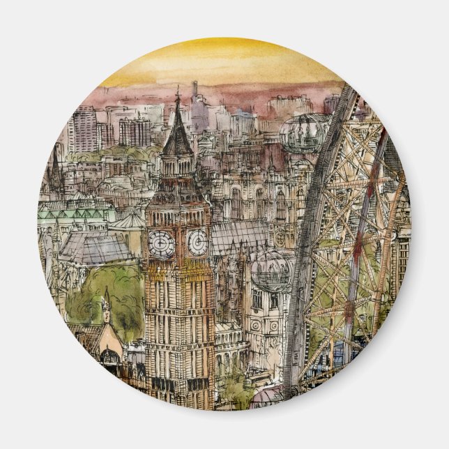 Reiseziele | Watercolor Big Ben & London Eye Magnet (Vorne)