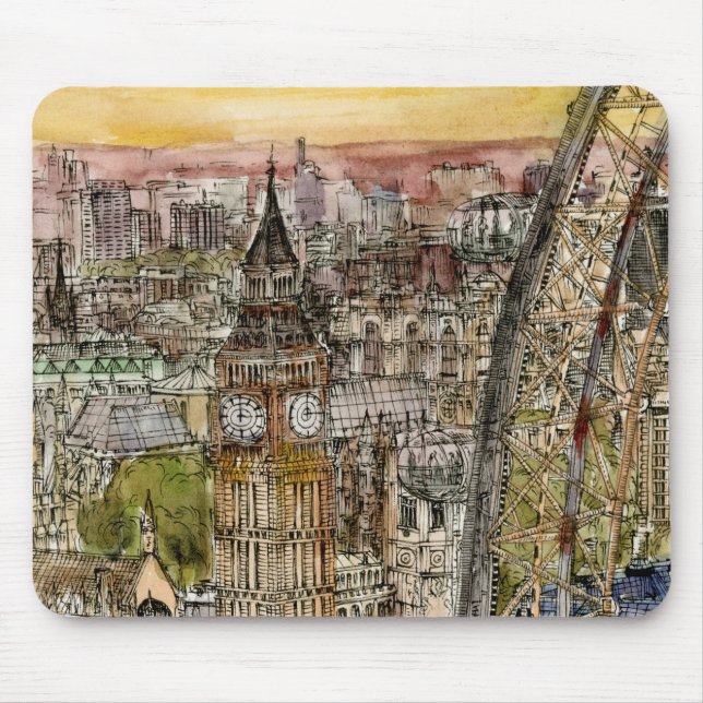 Reiseziele | Watercolor Big Ben & London Eye Mousepad (Vorne)