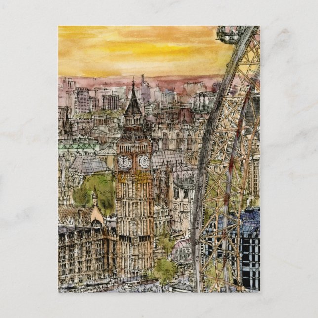 Reiseziele | Watercolor Big Ben & London Eye Postkarte (Vorderseite)