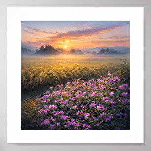 Reisfelder Japans bei Sonnenaufgang im Herbst – Ku Poster
