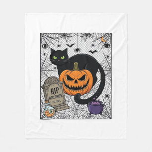 Reiß Halloween schwarze Katze Kürbis Grabstein Kes Fleecedecke