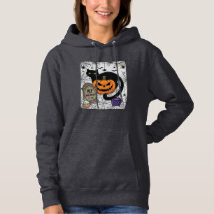 Reiß Halloween schwarze Katze Kürbis Grabstein Kes Hoodie