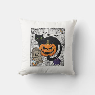 Reiß Halloween schwarze Katze Kürbis Grabstein Kes Kissen