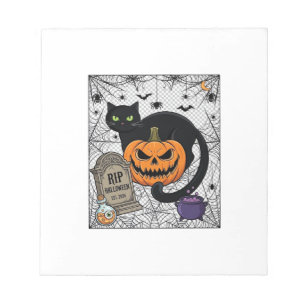 Reiß Halloween schwarze Katze Kürbis Grabstein Kes Notizblock