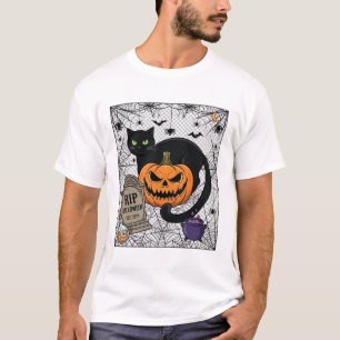 Reiß Halloween schwarze Katze Kürbis Grabstein Kes T-Shirt