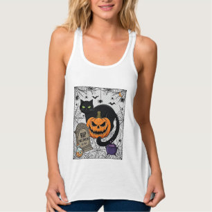 Reiß Halloween schwarze Katze Kürbis Grabstein Kes Tank Top