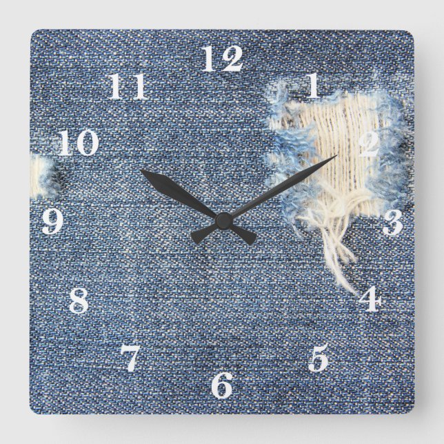 Reißende Jeans sehen Quadratische Wanduhr (Vorderseite)