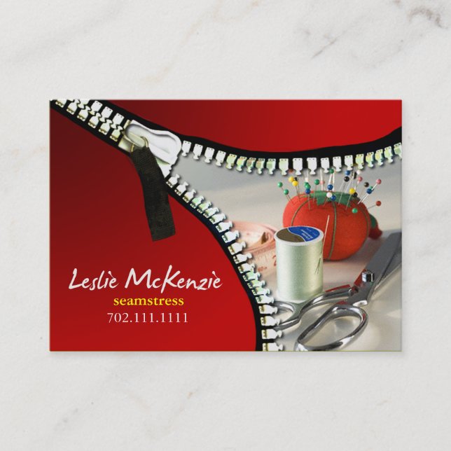 "Reißverschluss" - nähend, Damenschneiderin, Visitenkarte (Vorderseite)