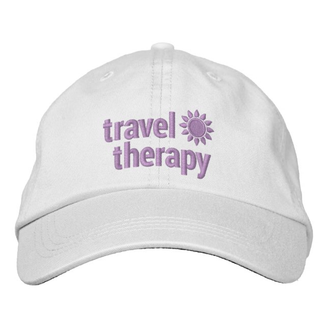 Reistherapie bestickter Hut in White & Lavender (Vorderseite)
