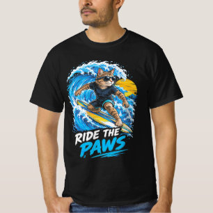 Reite die Pfoten Lustiges Cooles Surfer-Katze Surf T-Shirt