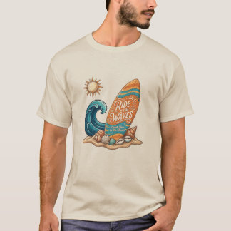 Reite die Wellen Surfboard Illustration - Tropisch T-Shirt