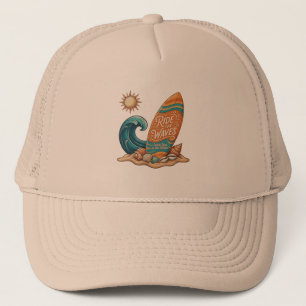 Reite die Wellen Surfboard Illustration - Tropisch Truckerkappe