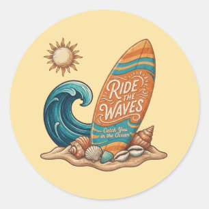 Reite die Wellen" Surfen Sommer Vibes Rund Aufkleb Runder Aufkleber