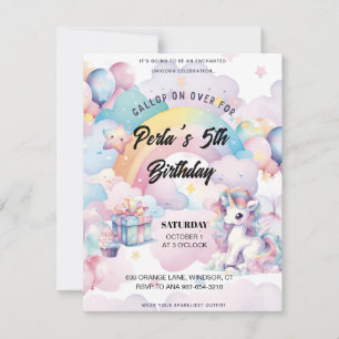 Reite über den Regenbogen-Einhorn-Einladung RSVP Karte