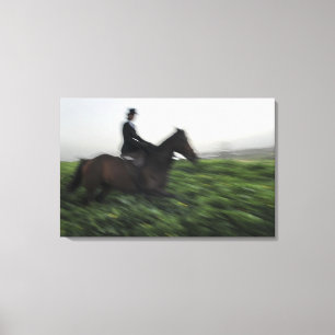 Reiten auf dem grünen Gebiet. Frau zu Pferde Leinwanddruck