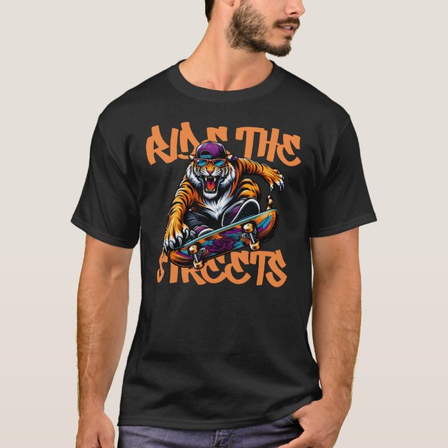 Reiten auf den Straßen - Skateboarding Tiger T-Shirt (Vorderseite)