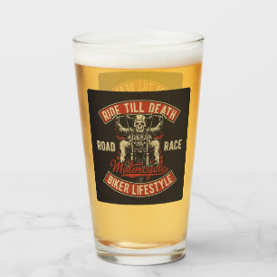 Reiten bis zum Tod Motorrad Biker Lifestyle Beer Glas