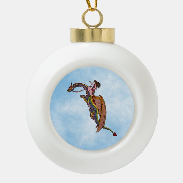 Reiten des Regenbogendrachen Keramik Kugel-Ornament (Vorderseite)