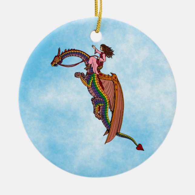 Reiten des Regenbogendrachen Keramikornament (Vorne)