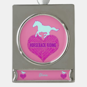 Reiten Herz mit Wildpony Banner-Ornament Silber