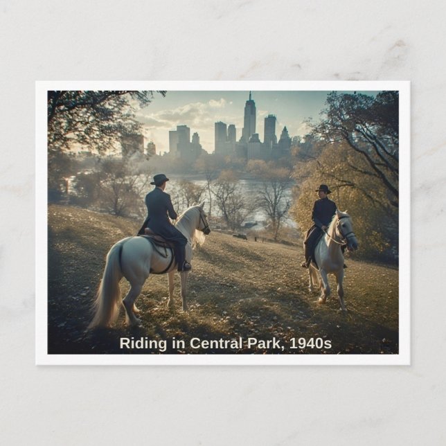 Reiten im Central Park, Szene der 40er Jahre Postkarte (Vorderseite)