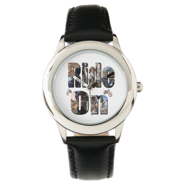 Reiten, Motorrad-Bild-Logo, Kinderleder Armbanduhr (Vorderseite)