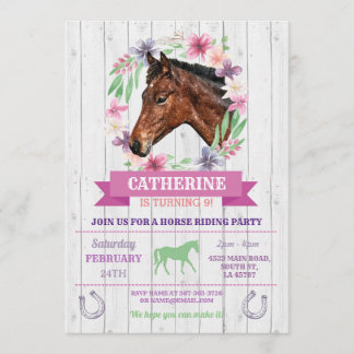 Reiten Party Pink Pony Horseback Geburtstag Einladung