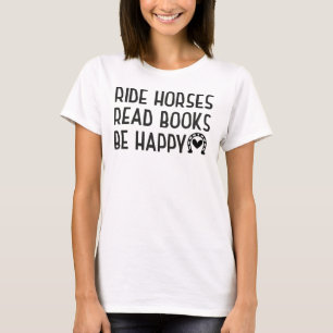 reiten Pferde lesen Bücher glücklich Funny Horse L T-Shirt